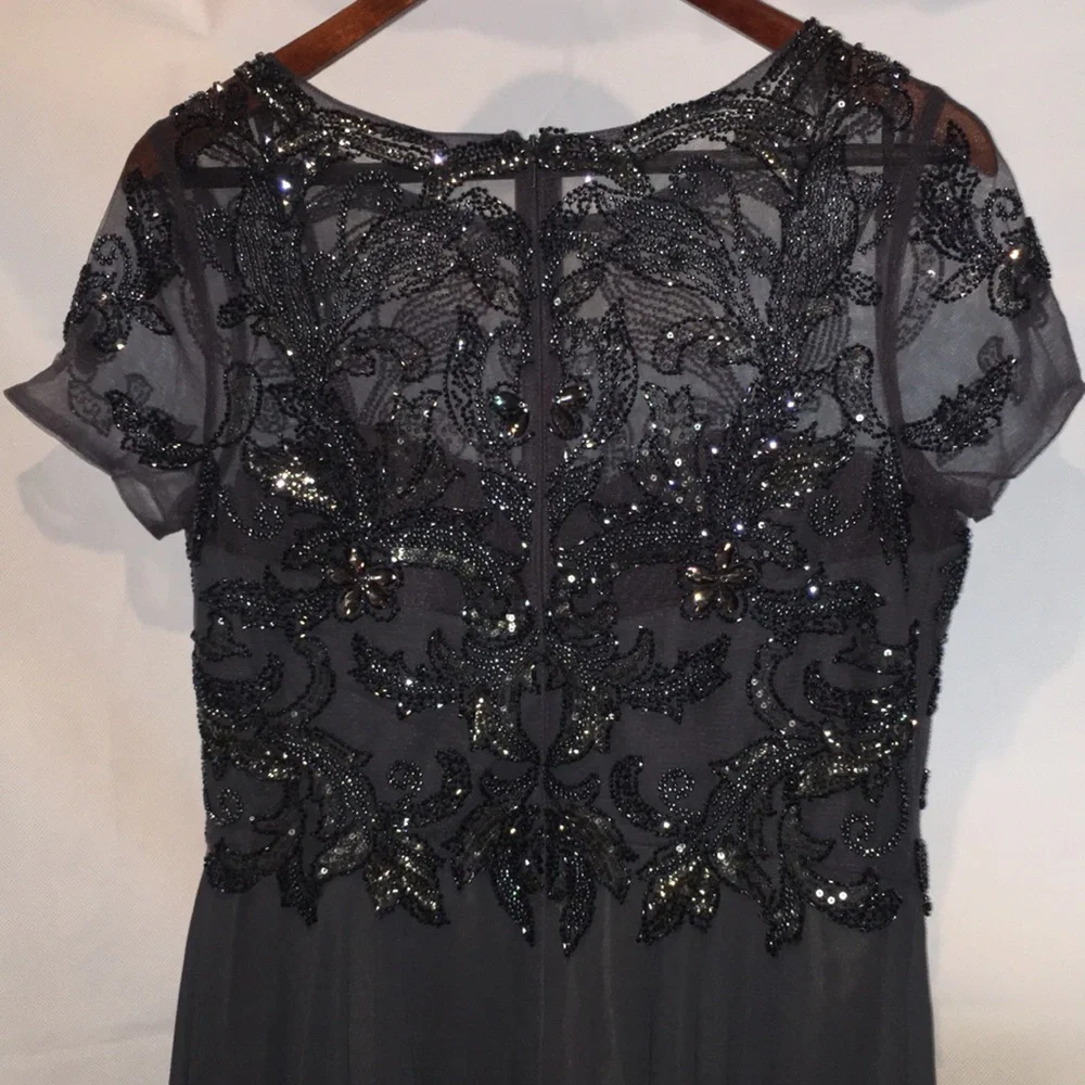 Xscape Evening Gown | Gray With Beaded Top | A-line | Size 10 - Picture 5 of 7